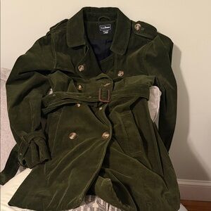 L.L. Bean Women's Olive Corduroy Trench Coat